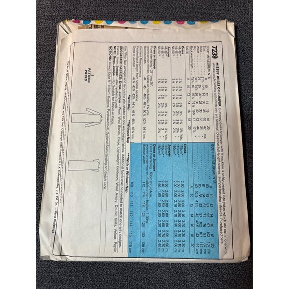 McCalls Vintage Sewing Pattern 7239 Misses Dress Size 18 uncut - Picture 3 of 5